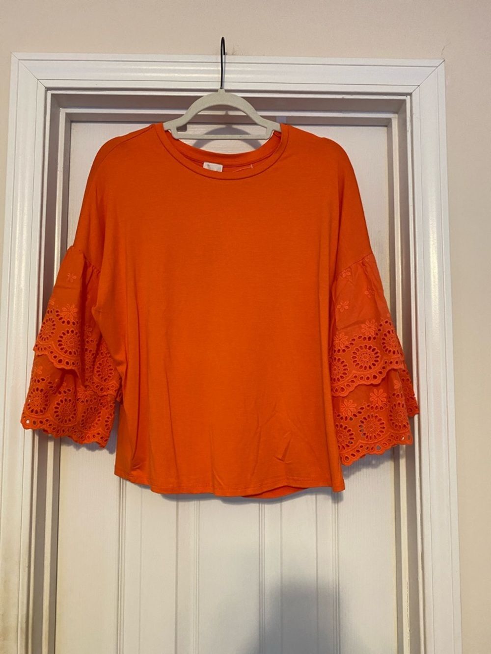 Cupio‎ Bright Orange Eyelet Bell-Sleeve Tunic size M NET